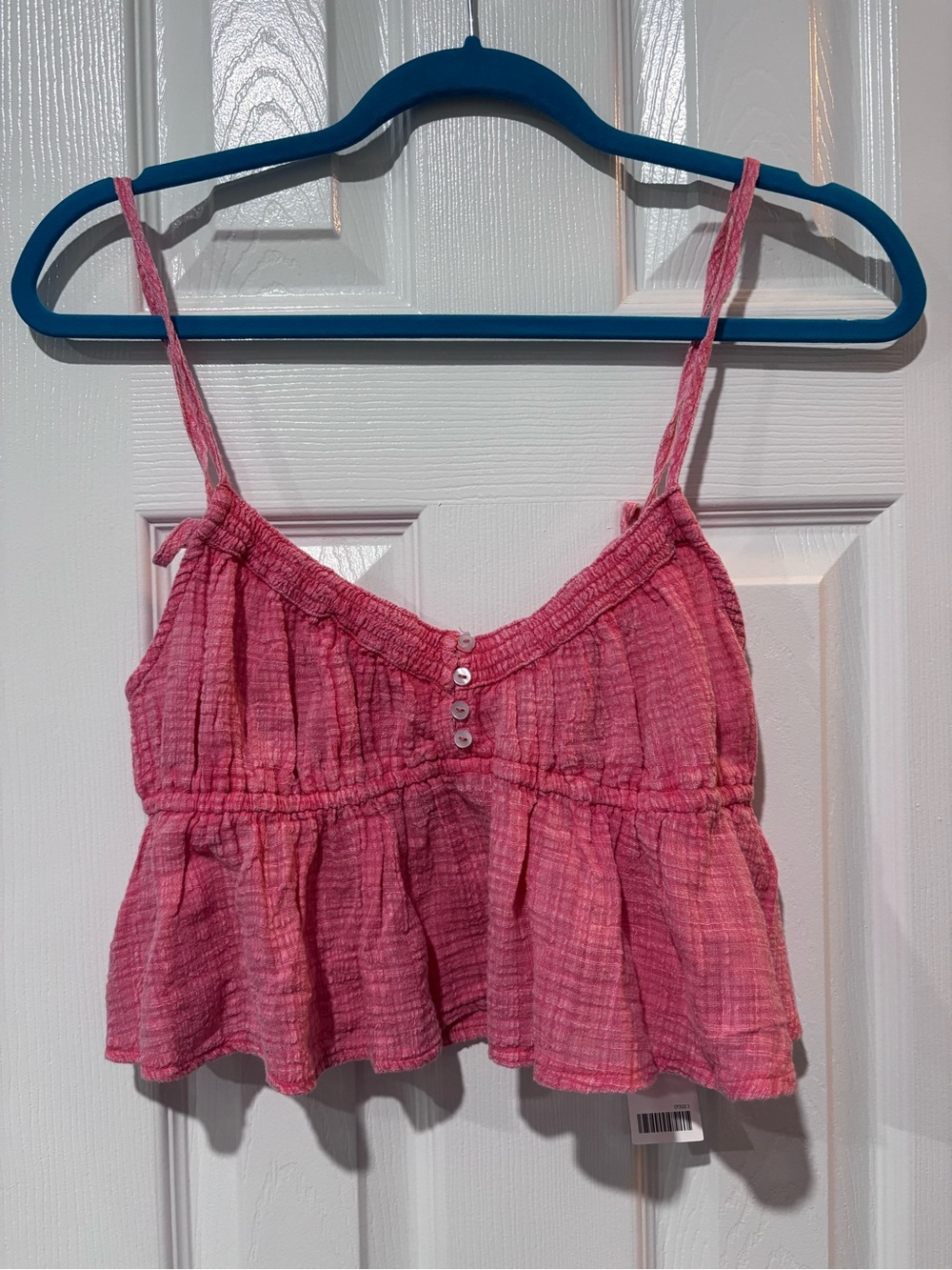 Corral Pink Crinkle Spaghetti Strap Crop